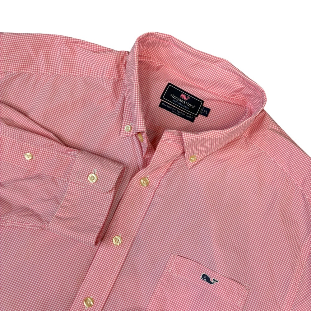 Vineyard Vines Performance Tucker Shirt Mens XL Pink Gingham Classic Fit Nylon